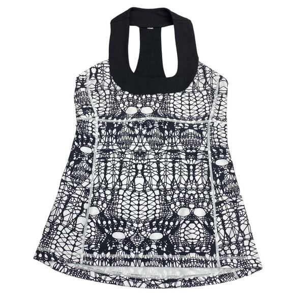 LULULEMON Scoop Neck Tank Sz 6 White Black Glacier Lace Black - Picture 6 of 9